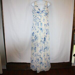 Birdy Grey Dress Womens Large Blue White Chiffon Rococo Floral Maxi Cottagecore